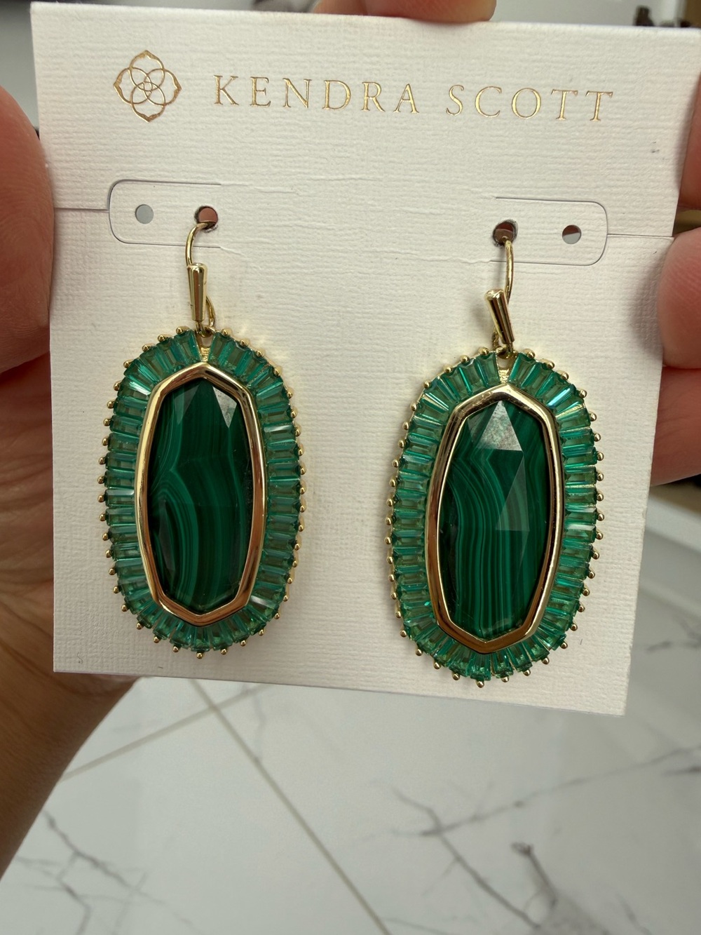 Kendra Scott Baguette Elle Drop Earrings in Emerald Green Mix